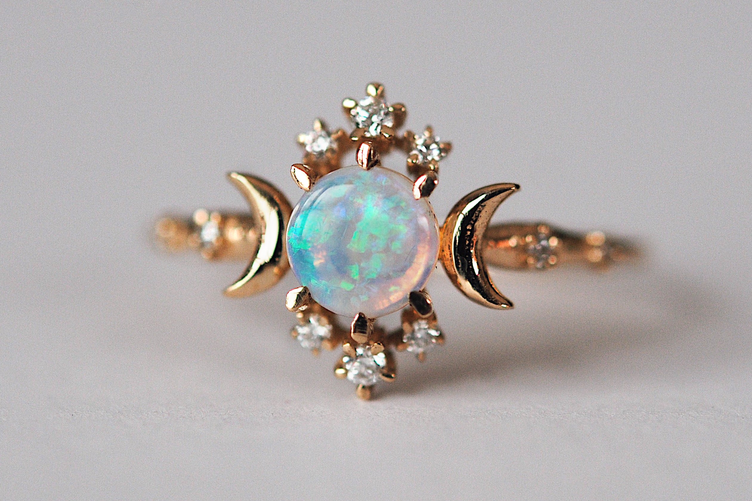 Twig opal ring vintage hexagon cut white opal engagement ring white go –  WILLWORK JEWELRY